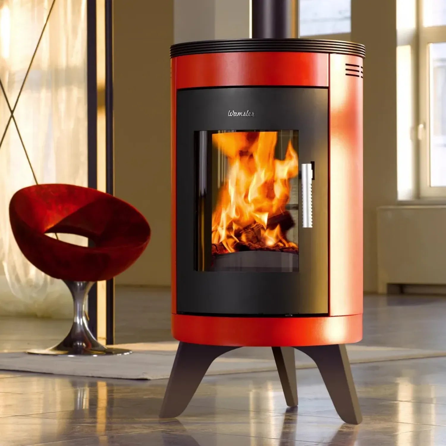 Wamsler City Kaminofen in Rot, Stahl, Energieklasse A+